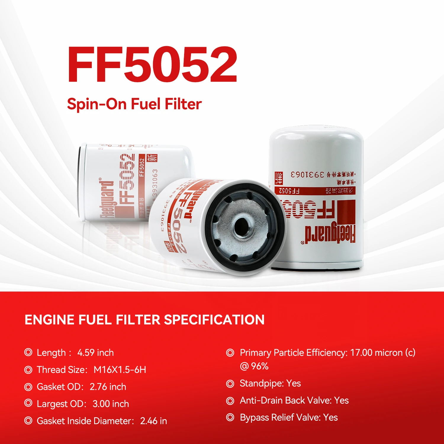 FF5052 Fleetguard Fuel Filters,Replaces Baldwin BF788,Donaldson P550440,Wix 33777
