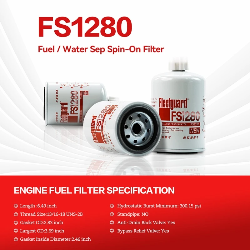 FS1280 Fleetguard Fuel Water Separator Compatible with Cummins 6B5.9