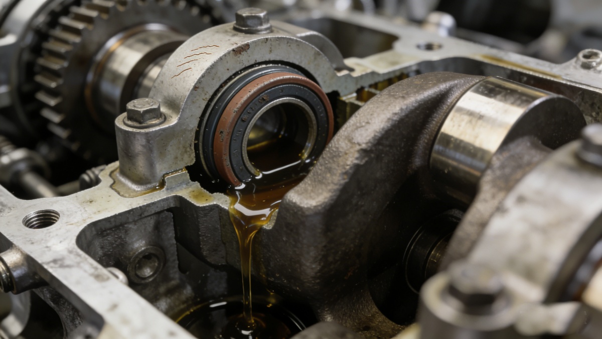 worn oil seal causing oil leakage and reduced lubrication