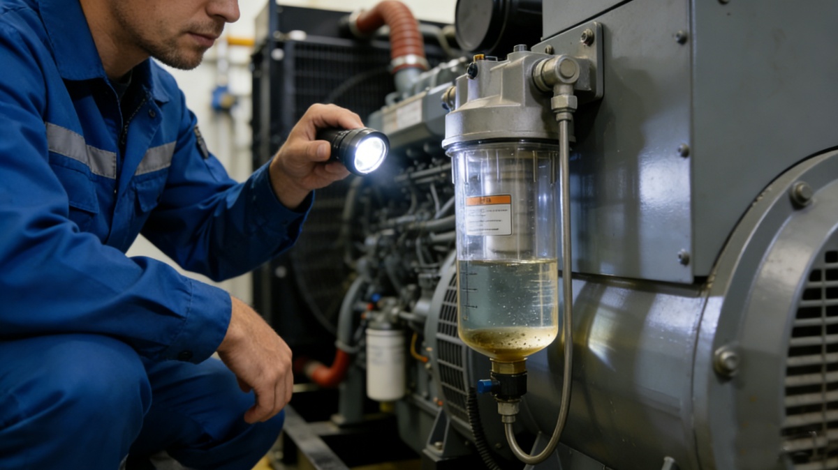 Technician inspecting fuel water separator